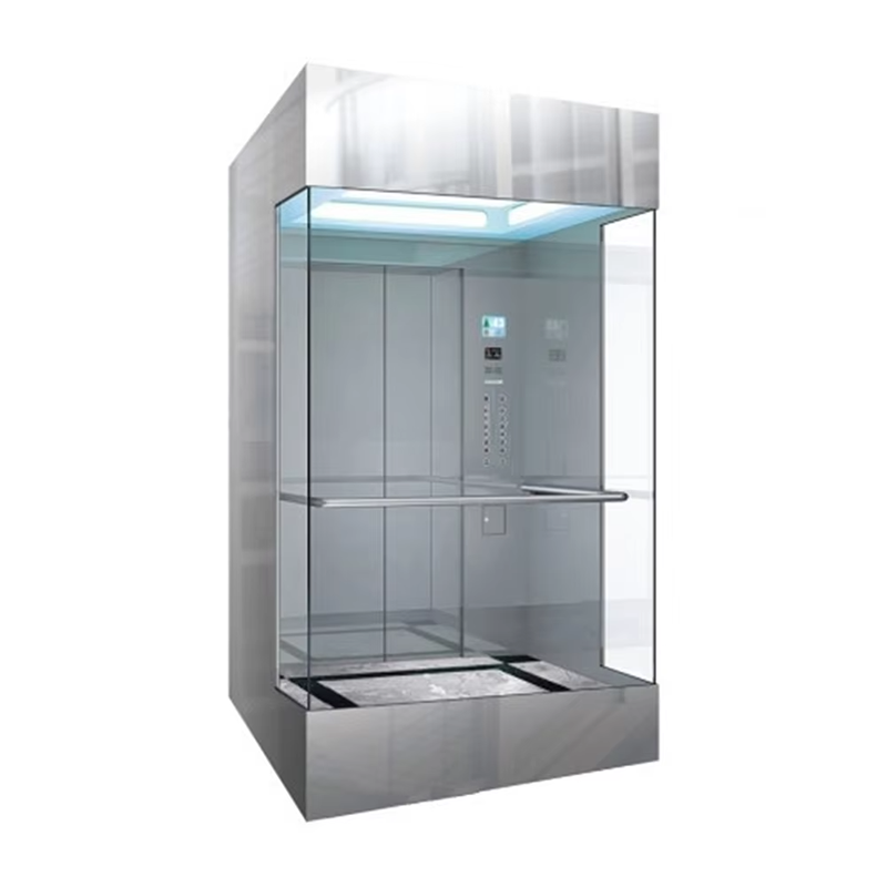 VTSP131 Moderne kommerzielle Aufzugskabine mit geräuscharmem, rutschfestem Edelstahlboden und LED-Panels