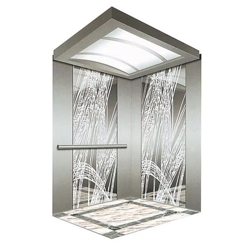 VTSP131 Moderne kommerzielle Aufzugskabine mit geräuscharmem, rutschfestem Edelstahlboden und LED-Panels